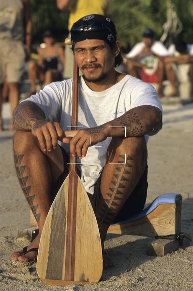 French Polynesia | Tahitian Man with Canoe Paddle | PF-0114.tif